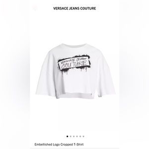 Versace Embellished logo cropped t shirt, size XS (runs big)